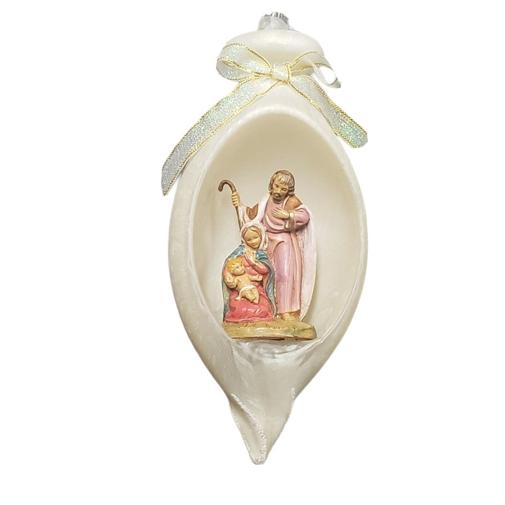Vtg Fontanini Holy Family Nativity Frosted Glass Christmas Ornament w/Box Rare
